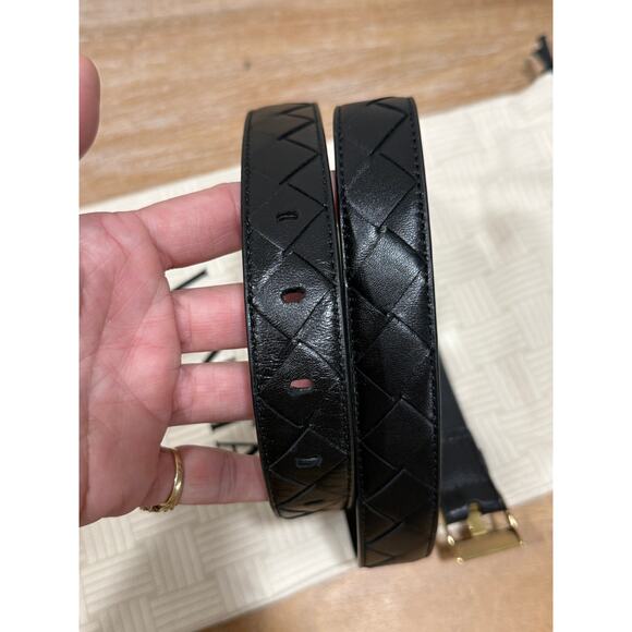 Bottega Veneta “Watch” Intrecciato Leather Belt Black Size 85 Gold Buckle